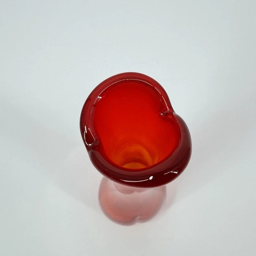 Vintage Red Orange Art Glass Vase Hand Blown Sculptural Flared Rim 12